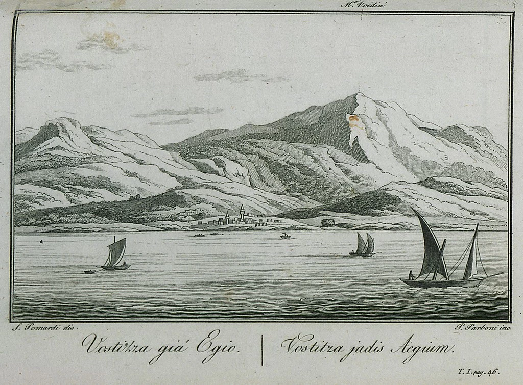 Incisione da - Viaggio nella Grecia fatto negli anni 1804, 1805 e 1806, Vostizza già Egio
